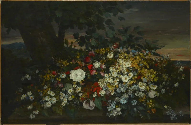 Flowers on a Bench - Gustave Courbet