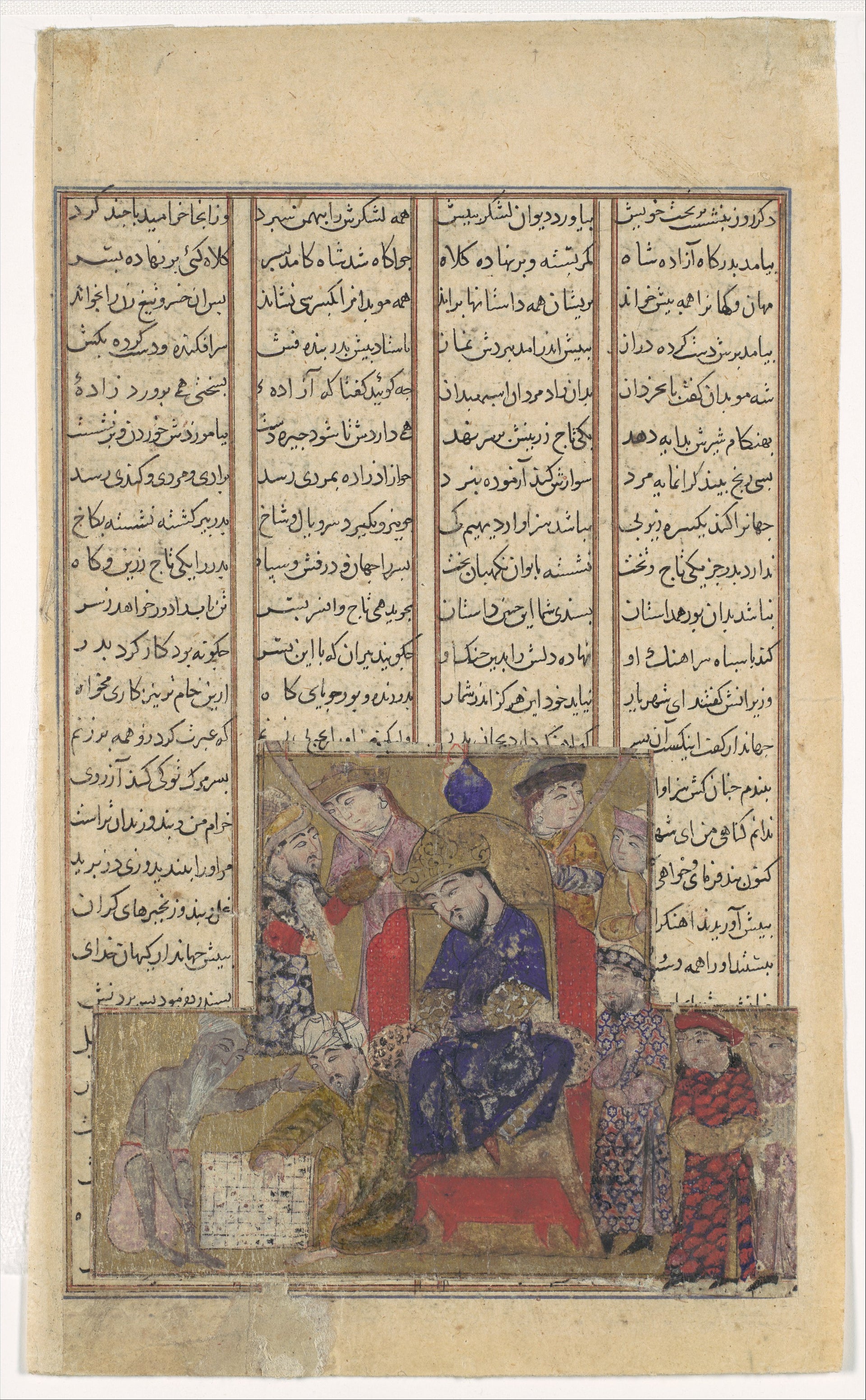 Bozorgmehr maîtrise le jeu d’échecs, Atelier persan anonyme, ca. 1330–40