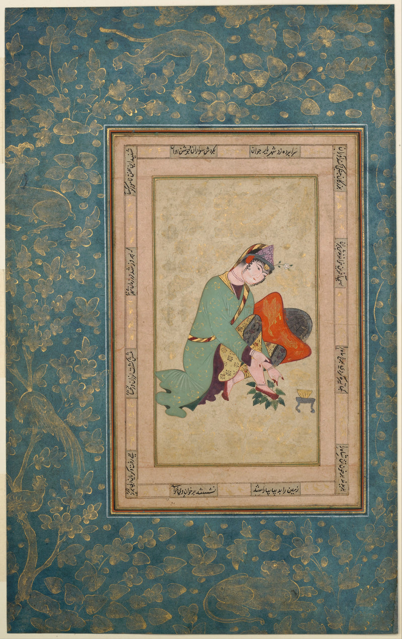 Femme appliquant du henné - Atelier persan anonyme