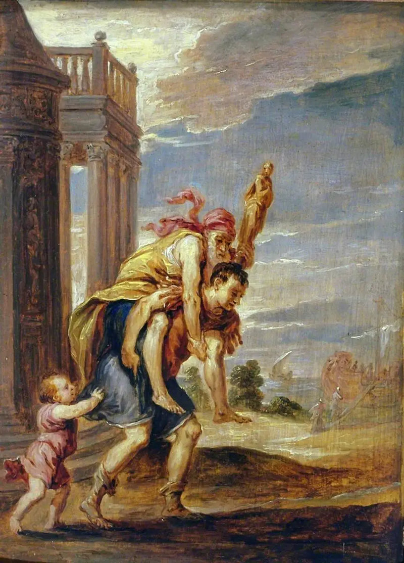 Aeneas fleeing Troy (after Andrea Schiavone) - David Teniers the Younger