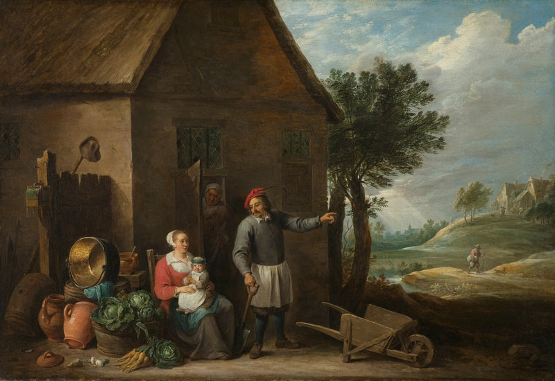 A peasant with his wife and child in front of the farm - David Teniers the Younger