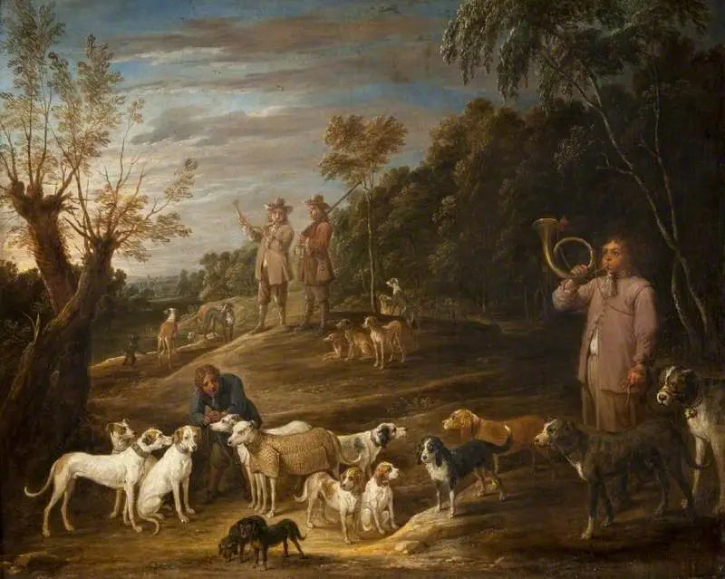 Landscape with hunters and dogs - David Teniers the Younger