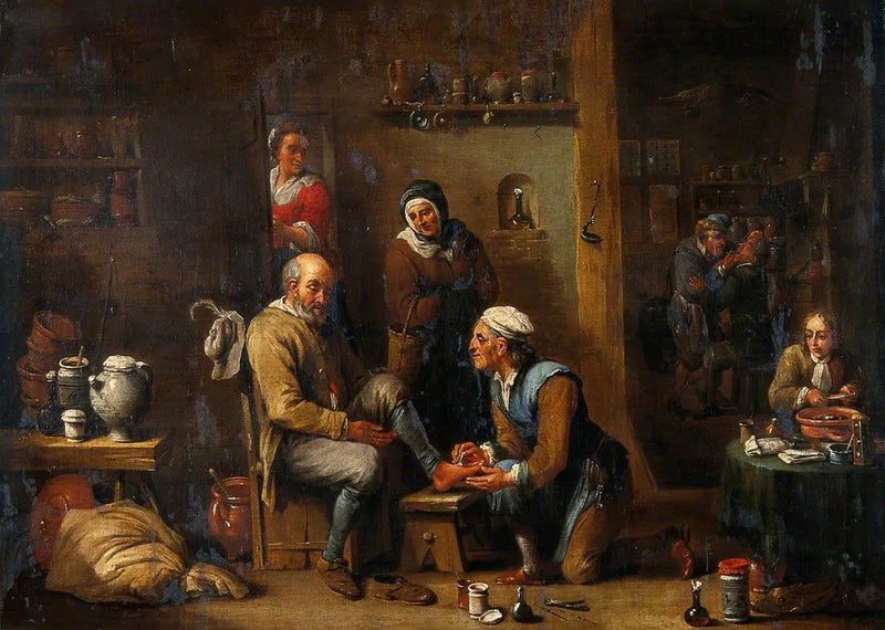 A surgeon treating a man's foot - David Teniers the Younger