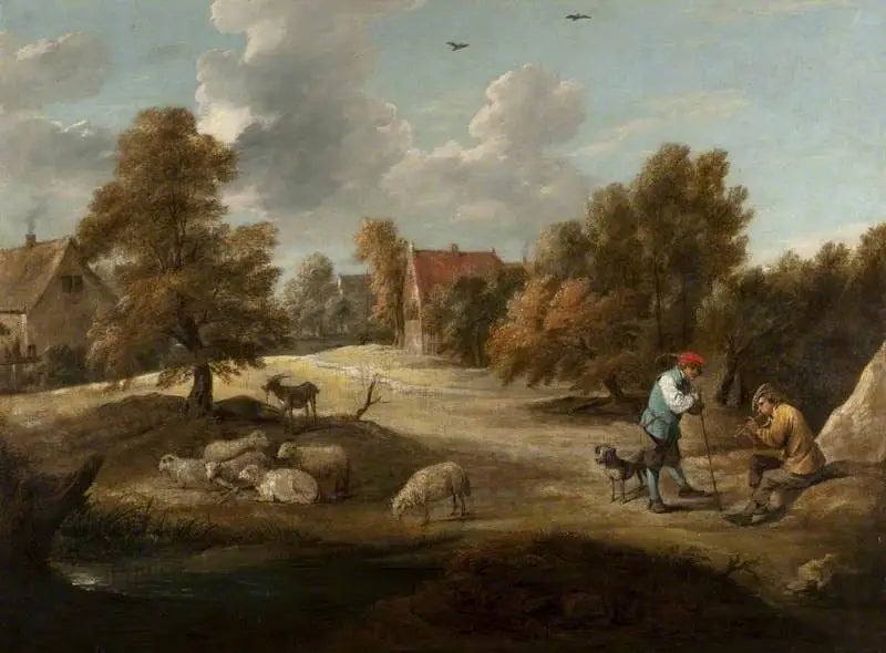 Landscape with Shepherds Outside a Village - David Teniers the Younger