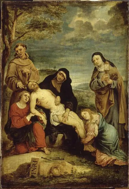 The Lamentation of Christ in the presence (mystical) of Saint Francis of Assisi and Saint Clare - David Teniers the Younger