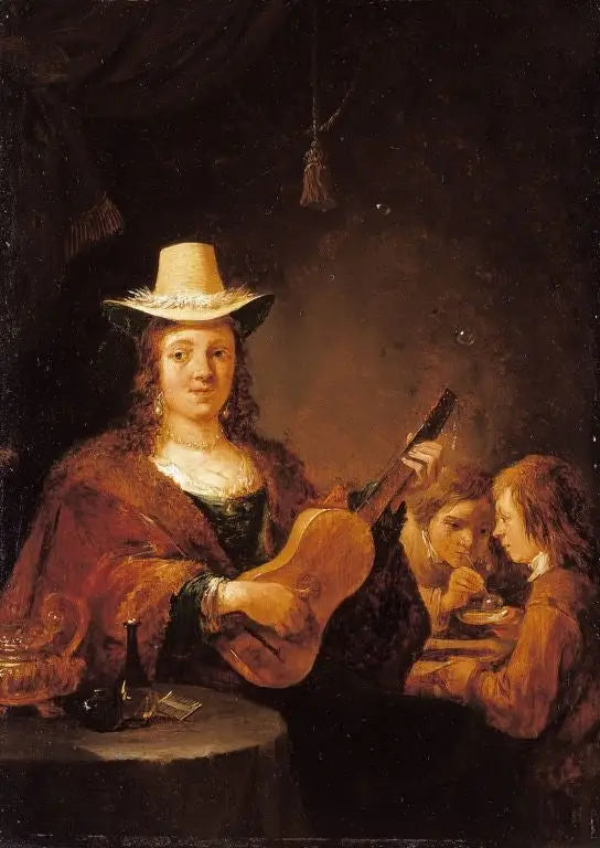A woman playing guitar - David Teniers the Younger