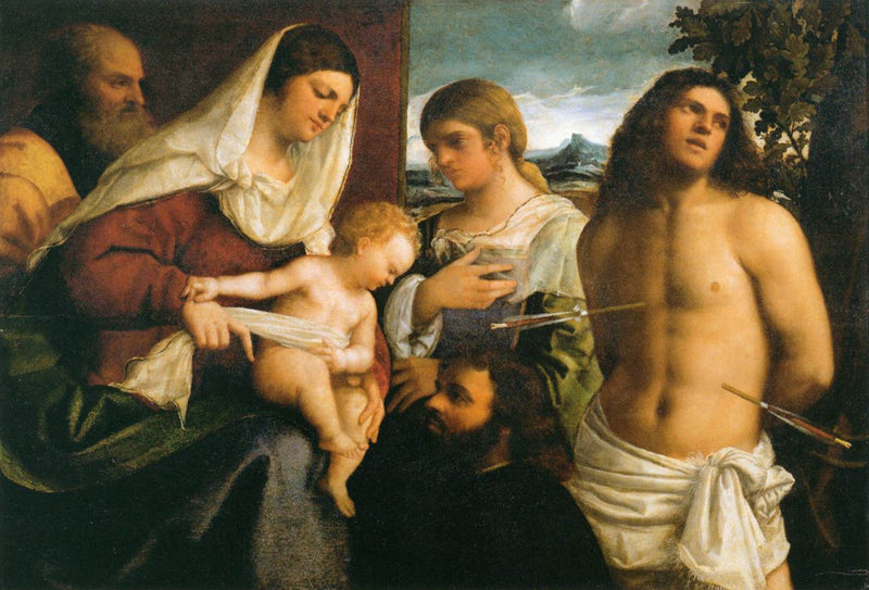 The Holy Family with Saint Catherine, Saint Sebastian, and a Donor - Sebastiano del Piombo