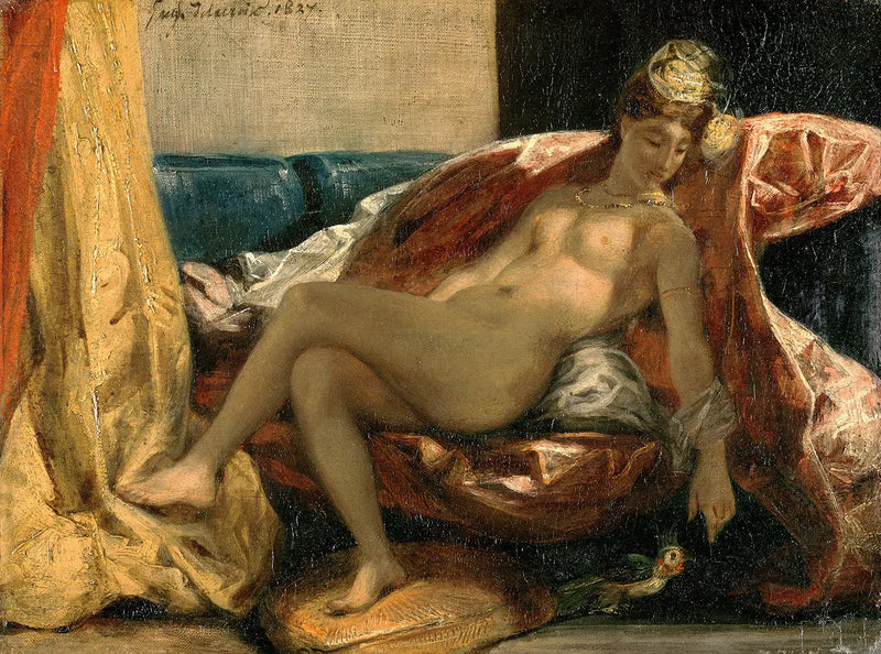 Woman caressing a parrot - Eugène Delacroix