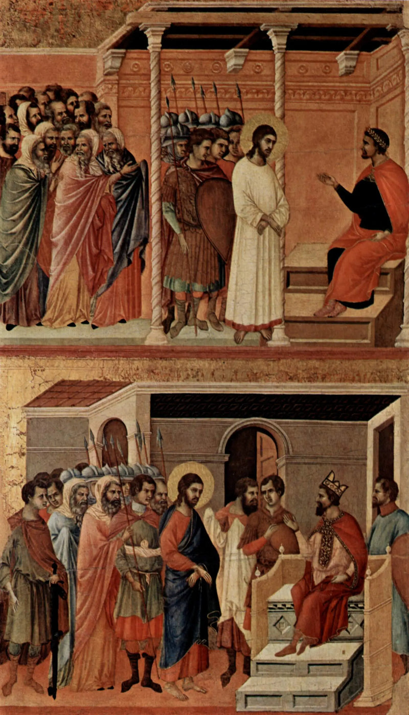 Christ Before Pilate Again (top); Christ Before Herod (bottom) - Duccio di Buoninsegna