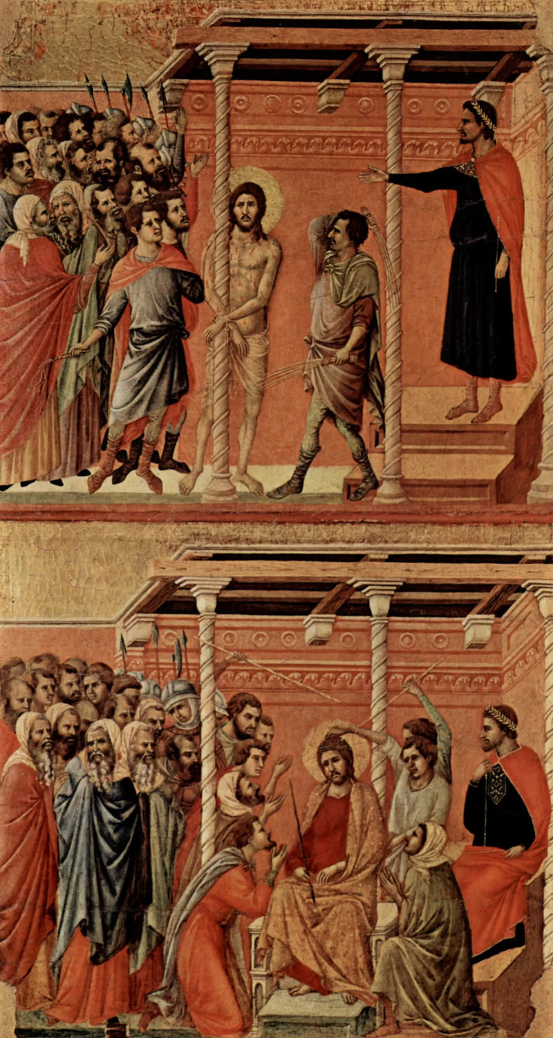 Flagellation (at the top) ; Christ crowned with thorns (at the bottom) - Duccio di Buoninsegna