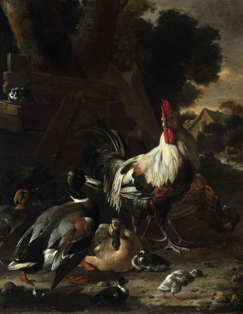 Canards, poules et autres volailles dans une cour - Melchior de Hondecoeter
