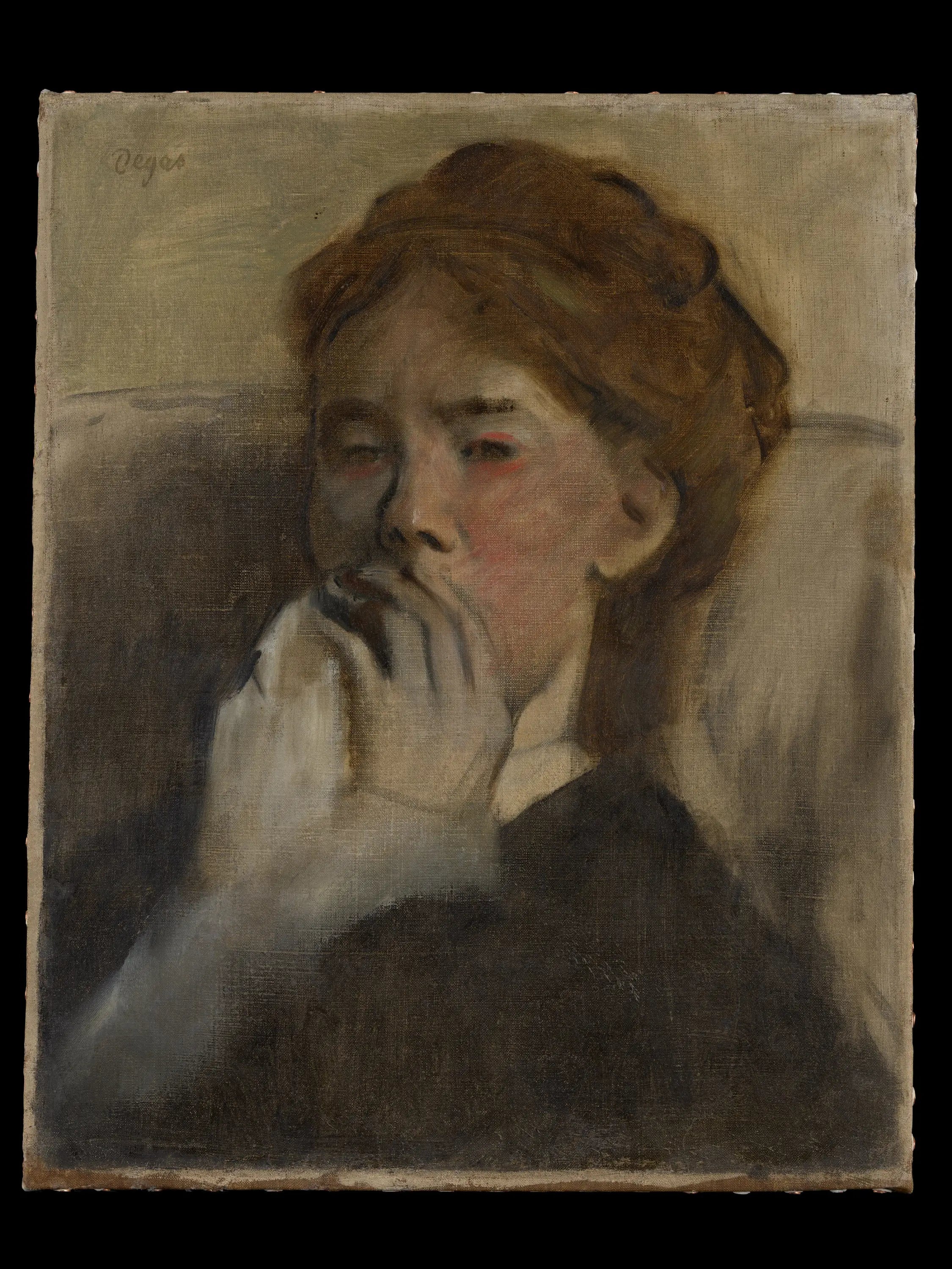 Reproduction du tableau « Jeune femme avec sa main sur sa bouche - Edgar Degas » par Alpha Reproduction en peinture à l’huile