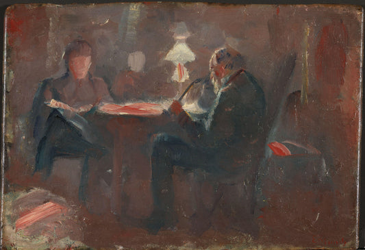 Reproduction du tableau « Autour de la lampe à paraffine - Edvard Munch » par Alpha Reproduction en peinture à l’huile