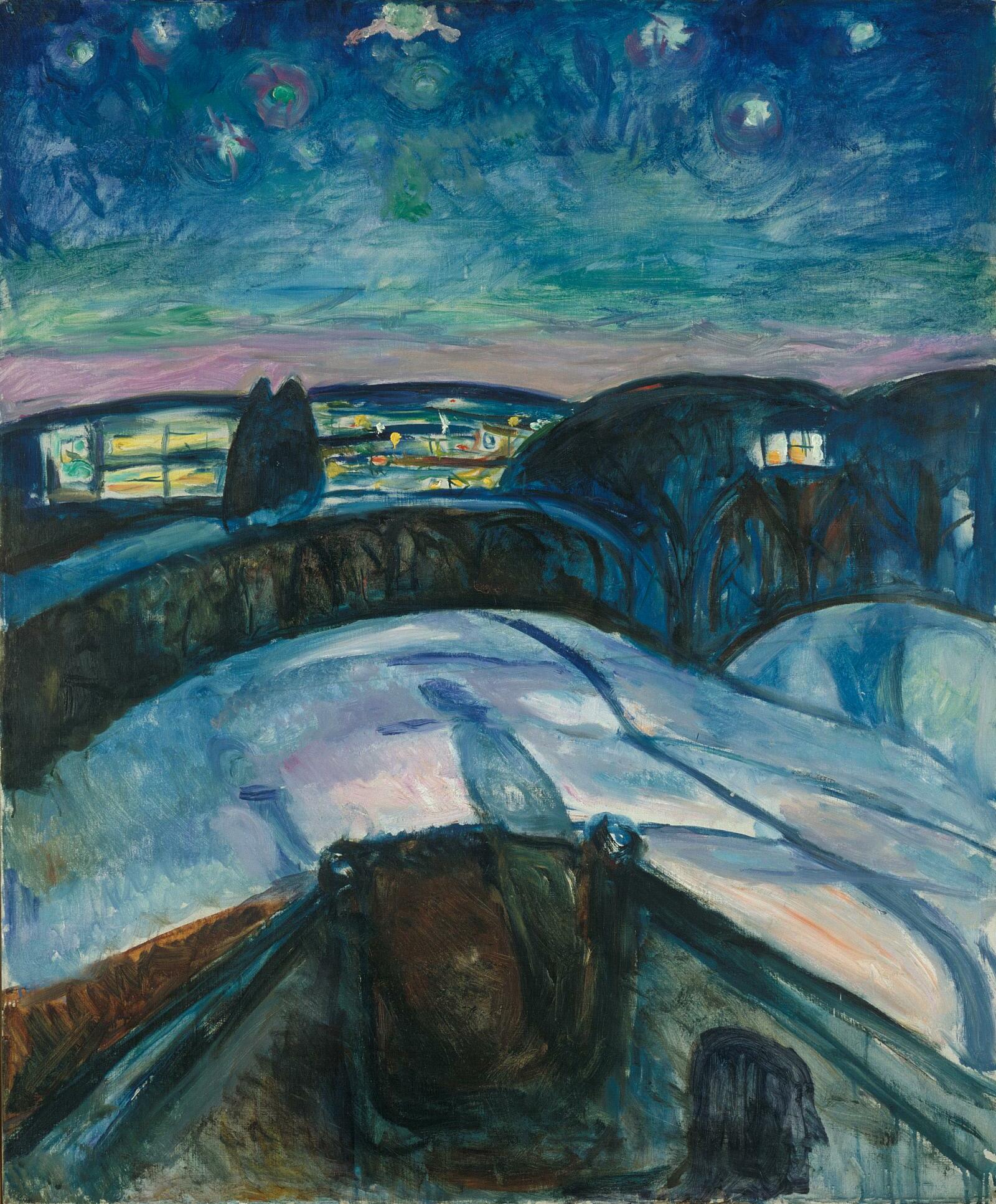 Reproduction du tableau « Nuit étoilée - Edvard Munch » par Alpha Reproduction en peinture à l’huile