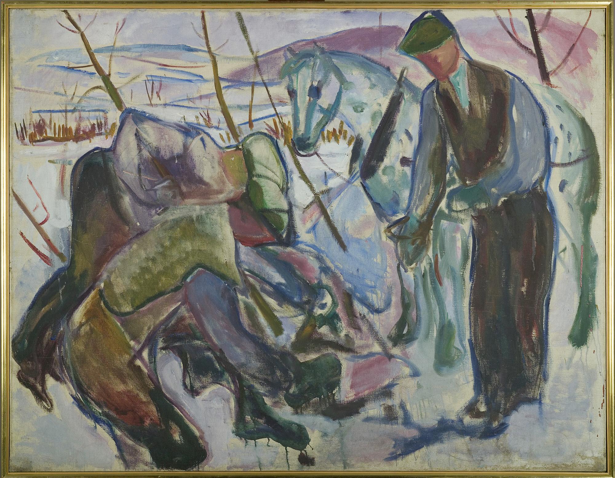 Reproduction du tableau « Ouvriers et Cheval - Edvard Munch » par Alpha Reproduction en peinture à l’huile