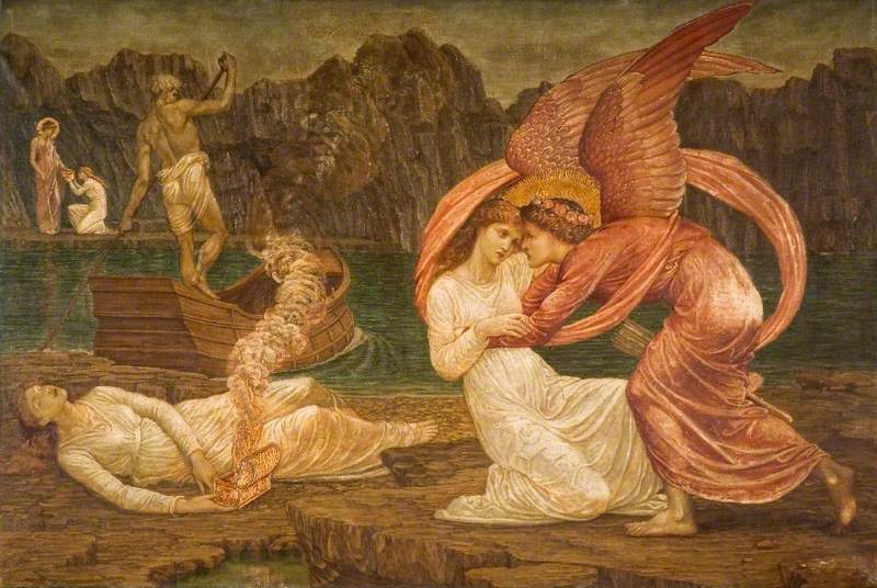 Cupidon et Psyché - Peintures murales vertes du palais - Edward Burne-Jones - Alpha Reproduction