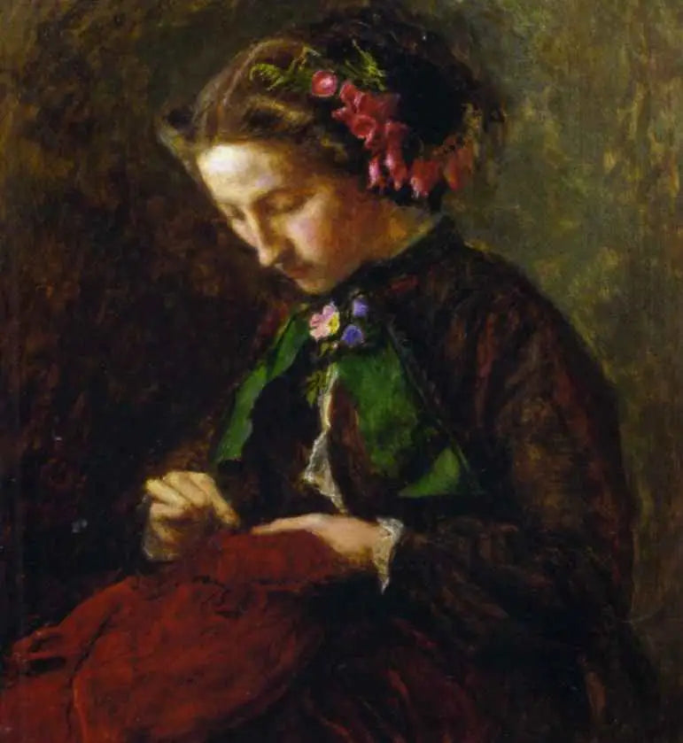 Euphemia 'Effie' Chalmers Gray, Mme John Ruskin (1828-1898), later Lady Millais, with digitalis in her hair (La Digitale) - John Everett Millais