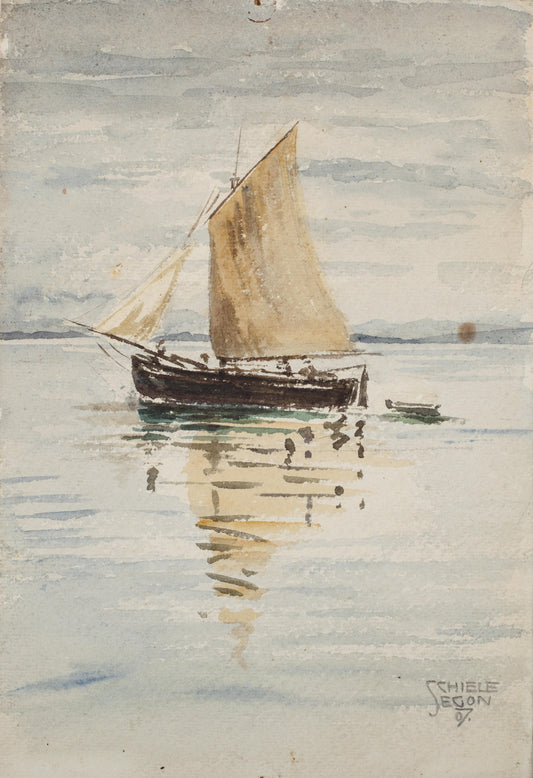 Reproduction du tableau « Voilier avec reflets - Egon Schiele » par Alpha Reproduction en peinture à l’huile