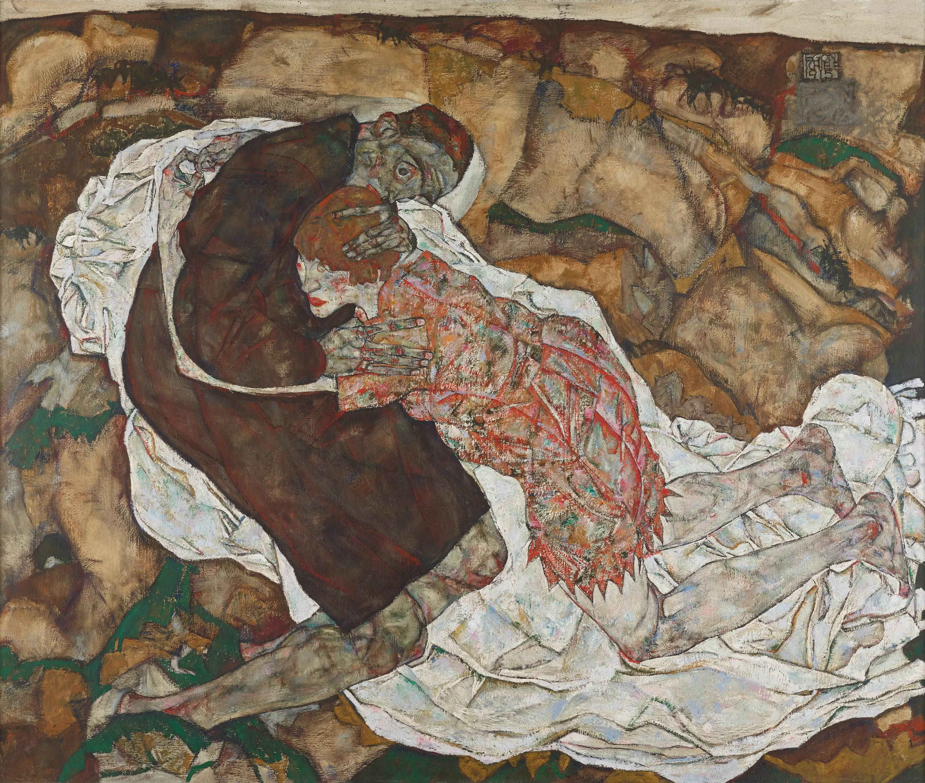 Reproduction du tableau « La Mort et la jeune fille - Egon Schiele » par Alpha Reproduction en peinture à l’huile