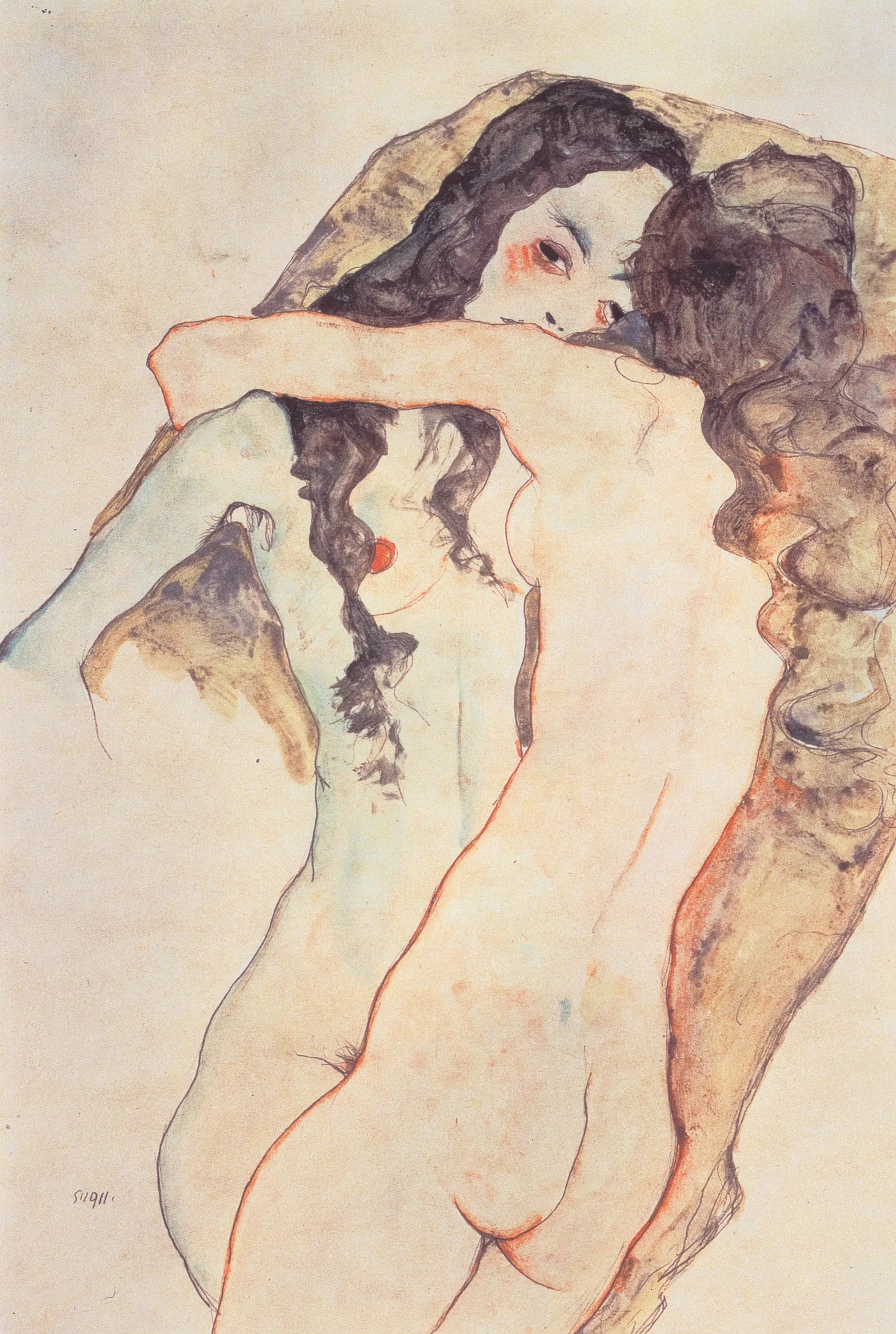Reproduction du tableau « Deux femmes s'embrassant - Egon Schiele » par Alpha Reproduction en peinture à l’huile