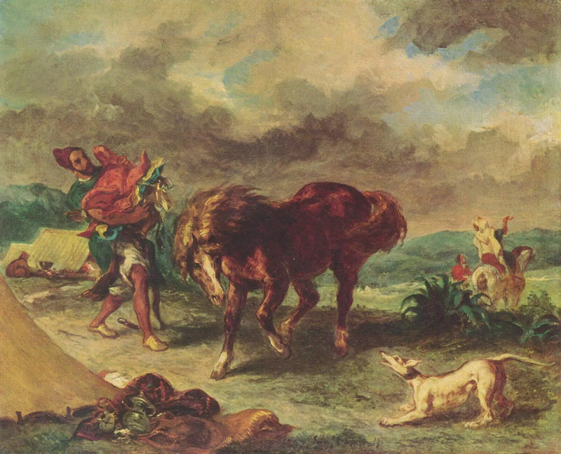 An Arab Saddling His Horse - Eugène Delacroix