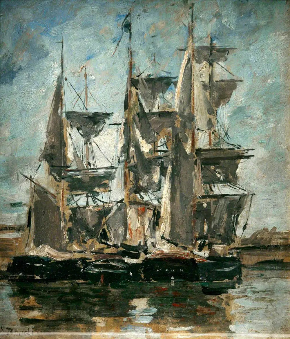 Reproduction du tableau « Navires dans un port - Eugène Boudin » par Alpha Reproduction en peinture à l’huile
