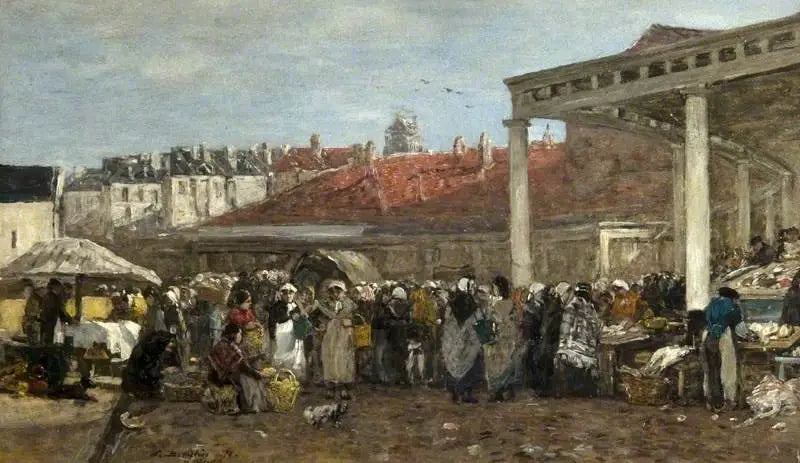 Reproduction du tableau « Bruxelles, le Vieux Marché aux Poissons - Eugène Boudin » par Alpha Reproduction en peinture à l’huile
