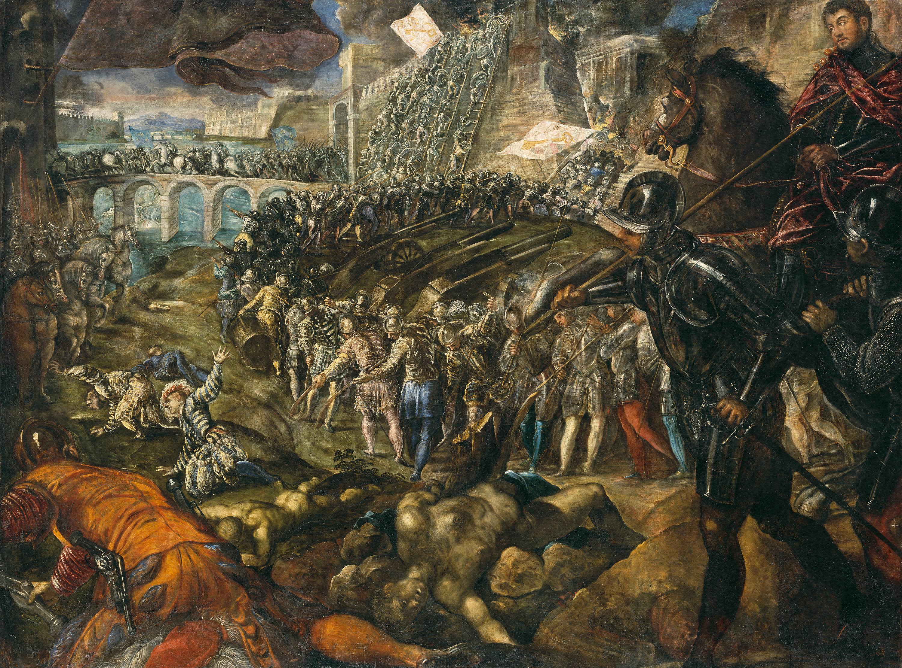 Frédéric II conquiert Parme en 1521.Tableau du Tintoret 1578/79 pour son fils Guillaume - Jacopo Tintoretto - Alpha