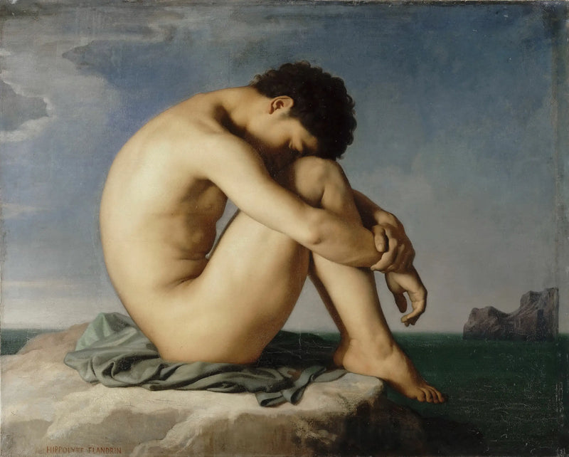 Young nude man sitting by the sea - Hippolyte Flandrin