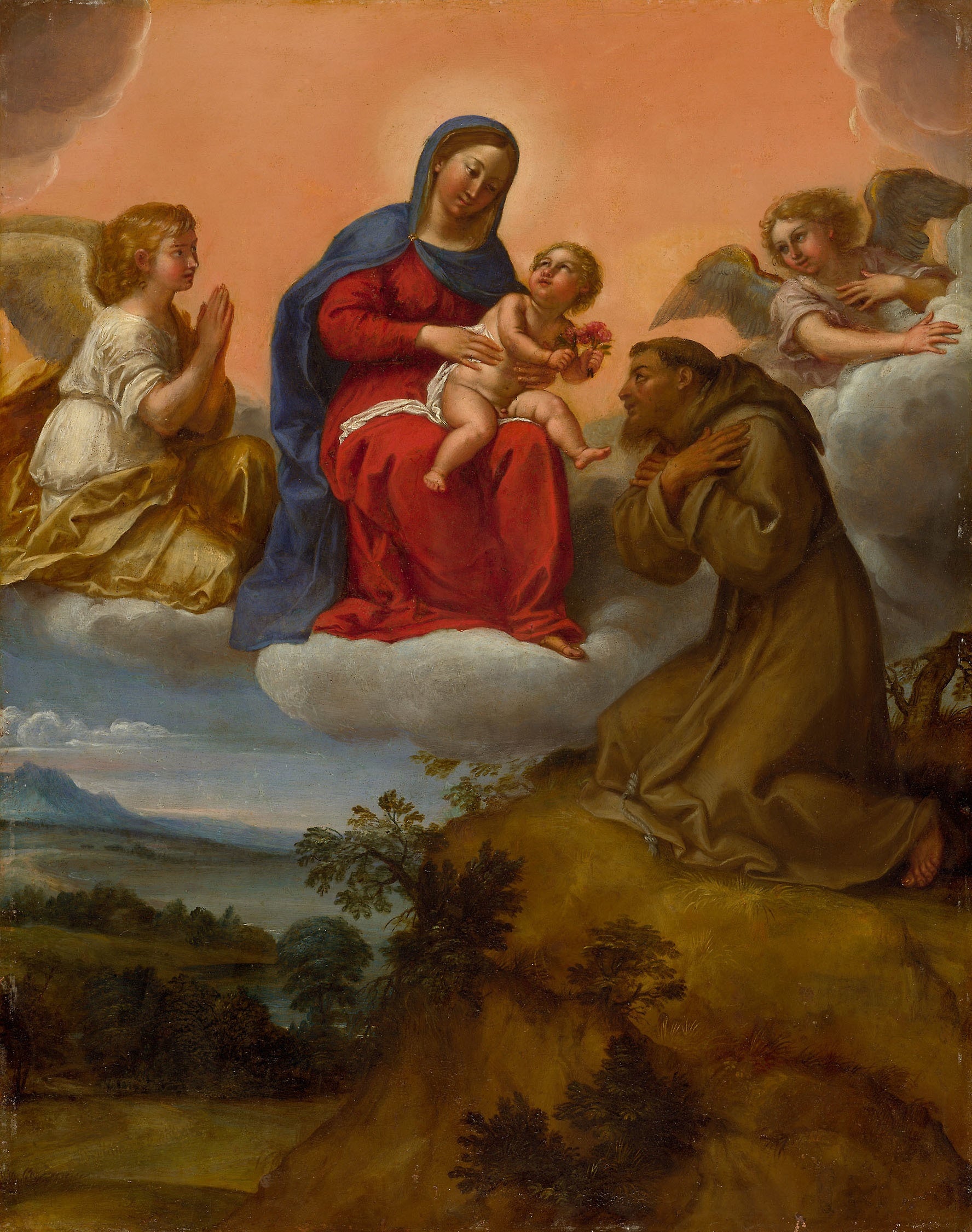 Vierge à l'Enfant adorée par saint François - Francesco Albani