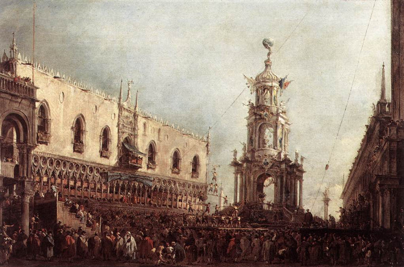 The Doge of Venice attends the Mardi Gras celebrations on the Piazzetta - Francesco Guardi
