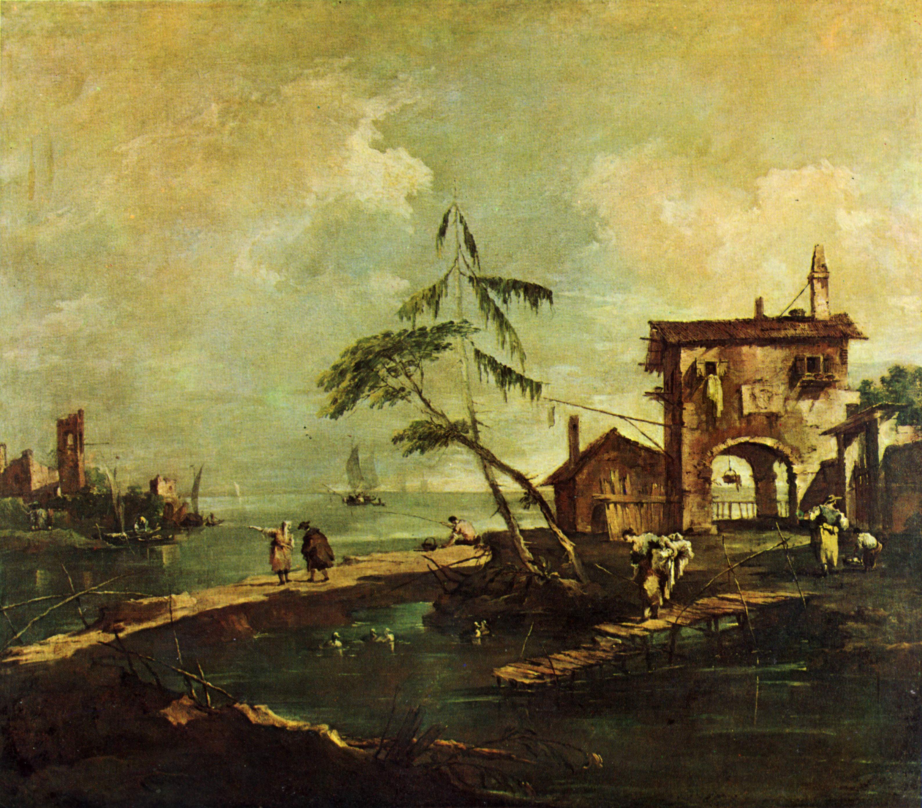 Capriccio avec maison rustique au bord de la lagune - Francesco Guardi