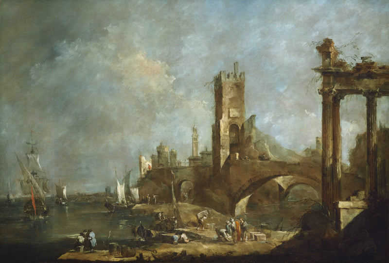 Capriccio of a port - Francesco Guardi