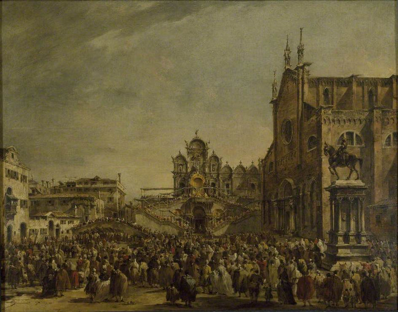 Pope Pius VI blessing the crowd at Campo SS Giovanni e Paolo, Venice - Francesco Guardi