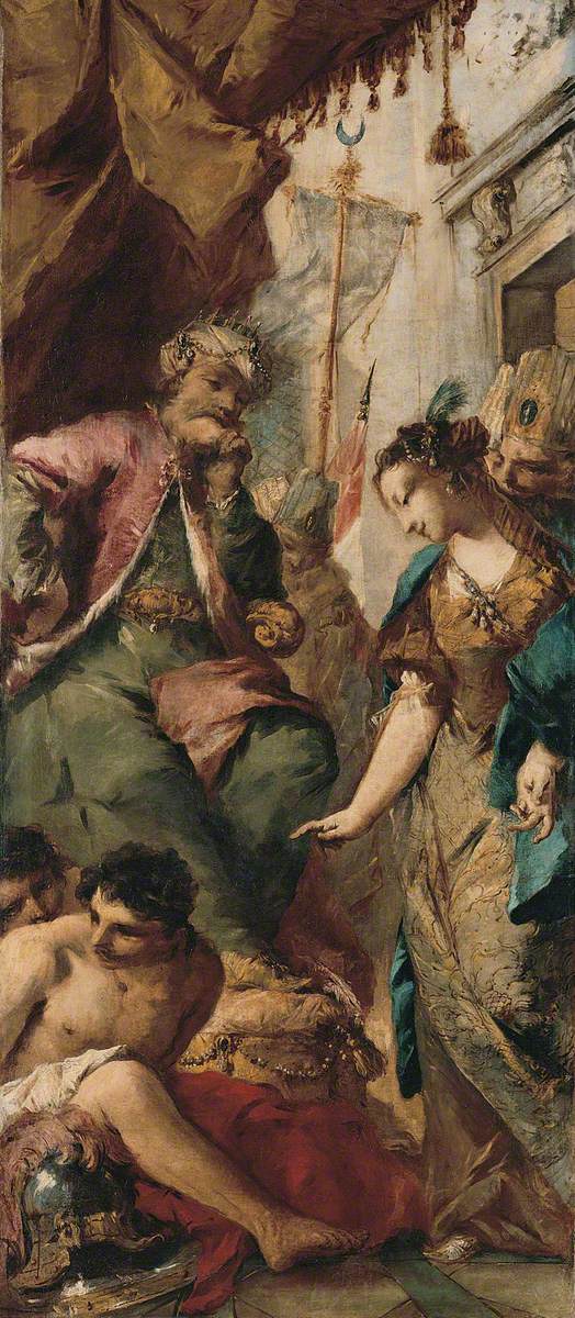 Sophronie demanding the Saracen king Aladine to release the Christian prisoners - Francesco Guardi