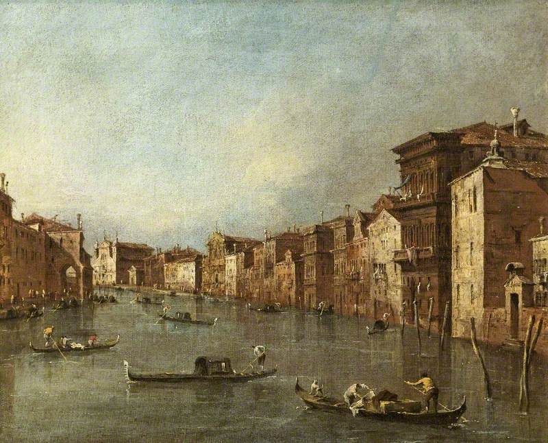 The Grand Canal, Venice, Italy, en direction de Santa Maria degli Scalzi et Santa Lucia - Francesco Guardi