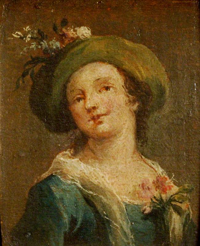 Two paintings: A girl with a hat in profile and a girl with a hat facing forward (diptych, right panel) - Francesco Guardi