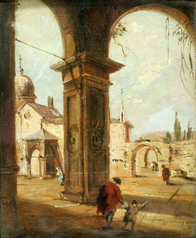 Capriccio with a church seen through a portico - Francesco Guardi