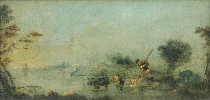 Capriccio of the Lagoon with a Peasant and Livestock - Francesco Guardi