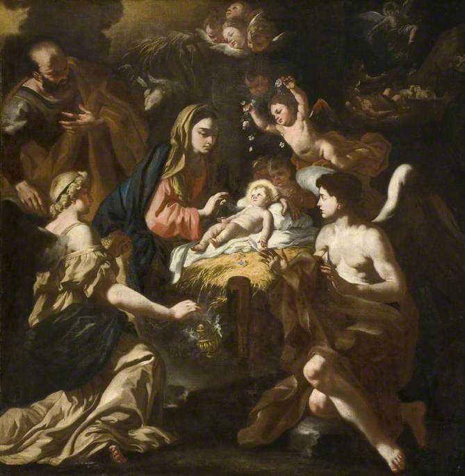The Nativity with Worshipping Angels - Francesco Solimena
