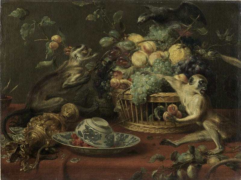 Singes et Perroquet auprès d'une corbeille de fruits - Frans Snyders