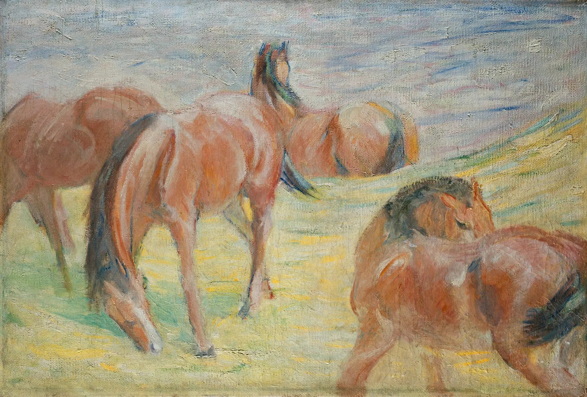 Reproduction du tableau « Chevaux au pâturage I - Franz Marc » par Alpha Reproduction en peinture à l’huile