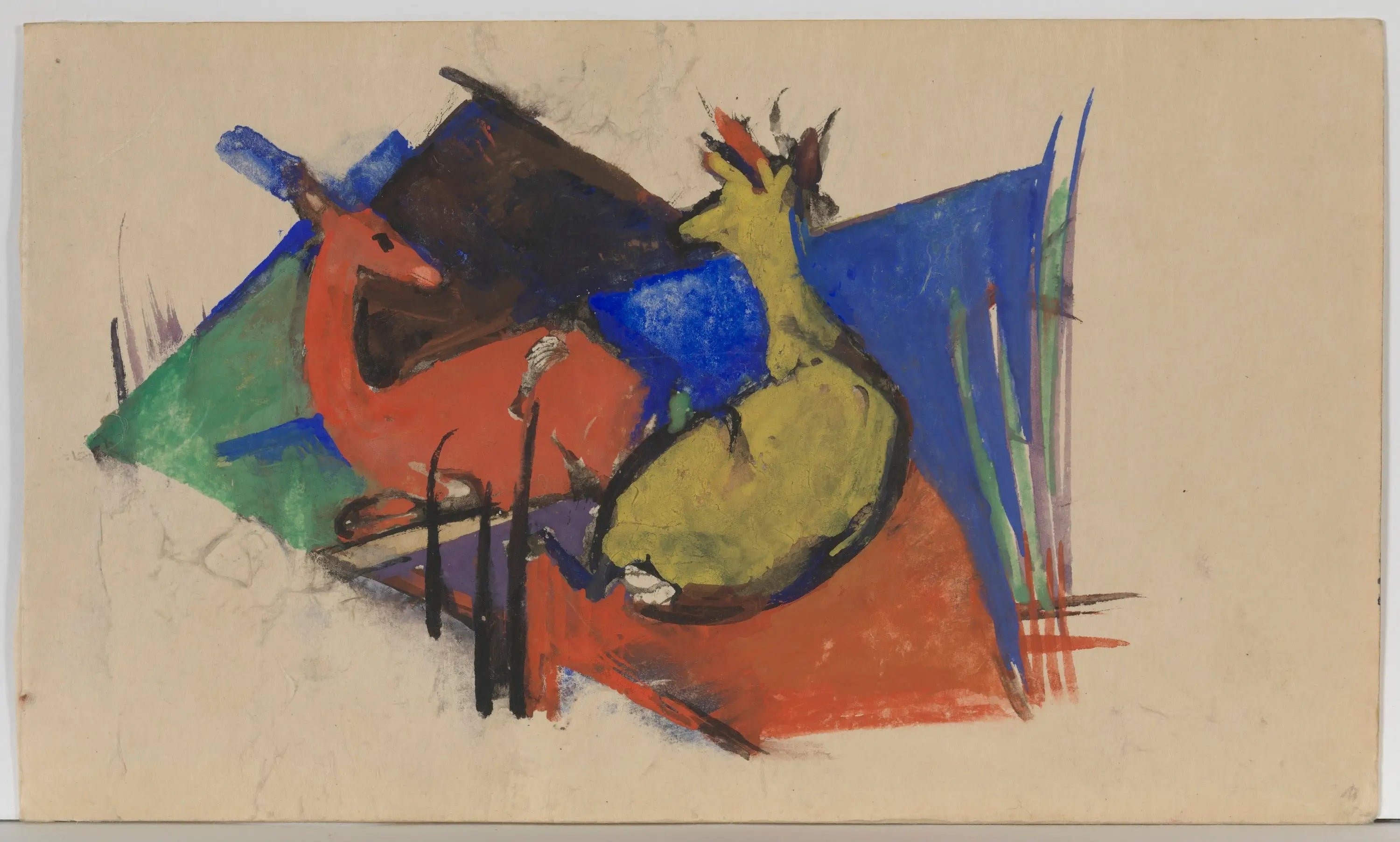 Reproduction du tableau « Deux cerfs couchés - Franz Marc » par Alpha Reproduction en peinture à l’huile