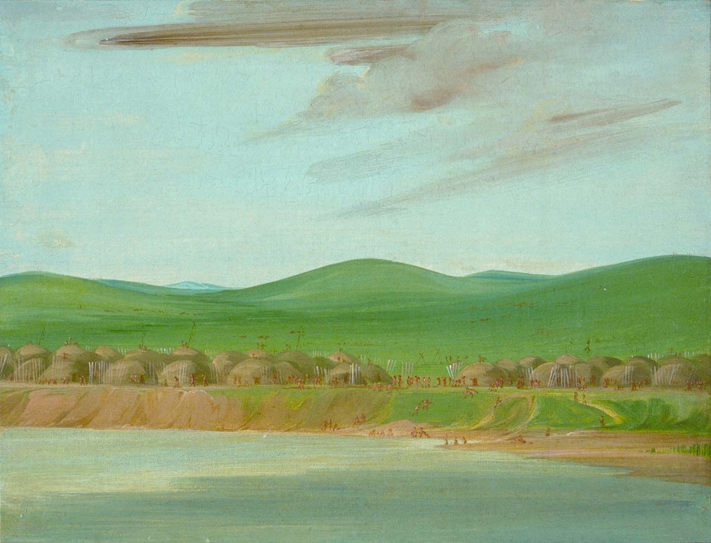 Village Arikara de lodges recouverts de terre, à 2 600 km au-dessus de Saint-Louis - George Catlin