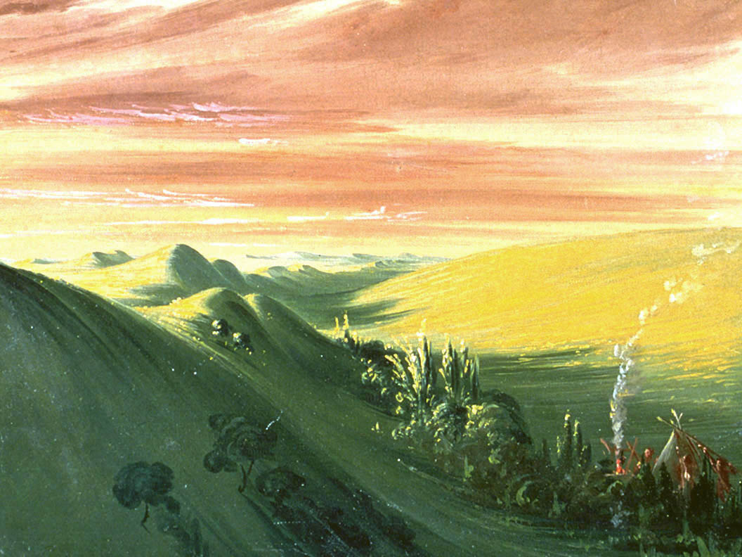 Indiens campant au coucher du soleil, Haut-Missouri - George Catlin