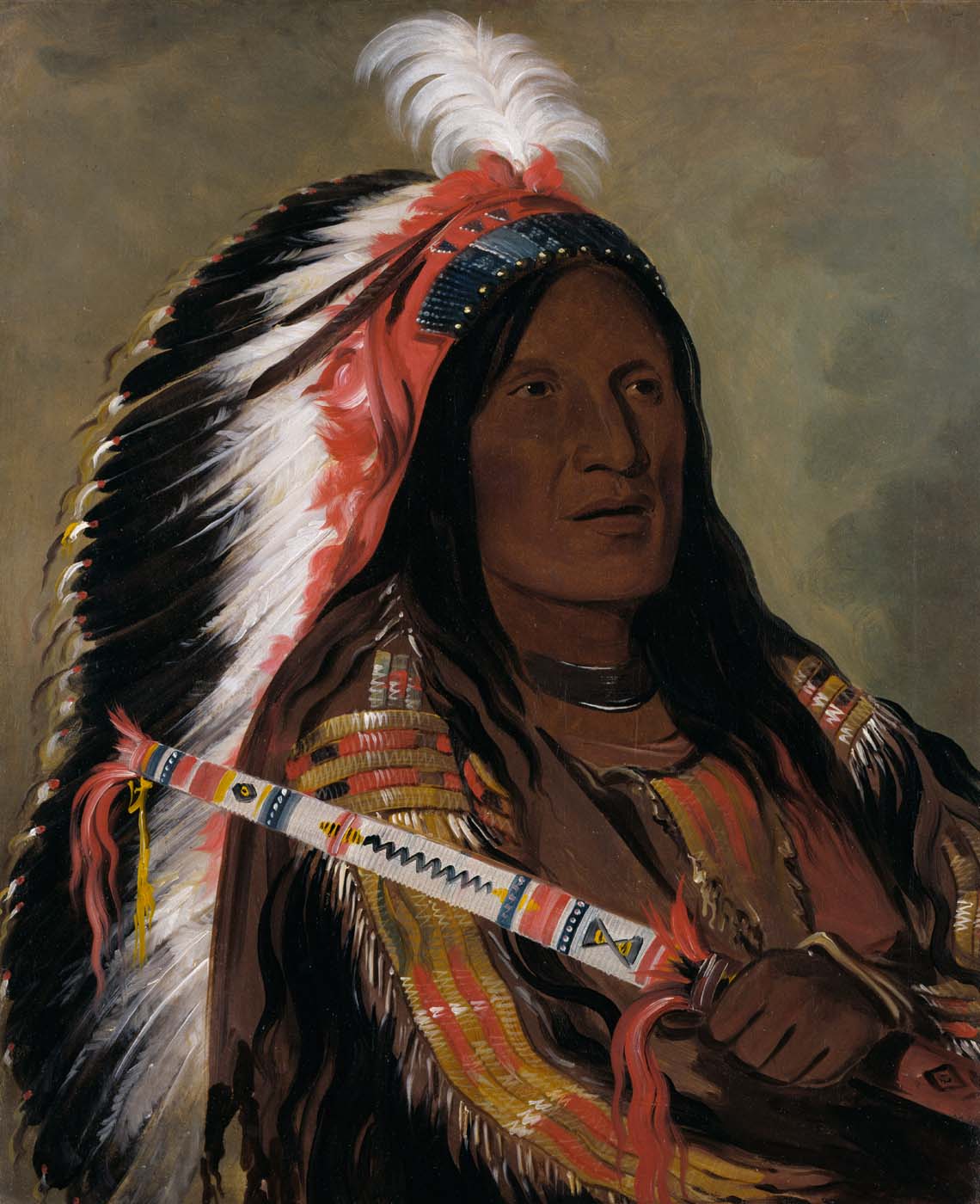Táh-téck-a-da-háir, Vent raide, un brave du groupe Bad Arrow Points - George Catlin