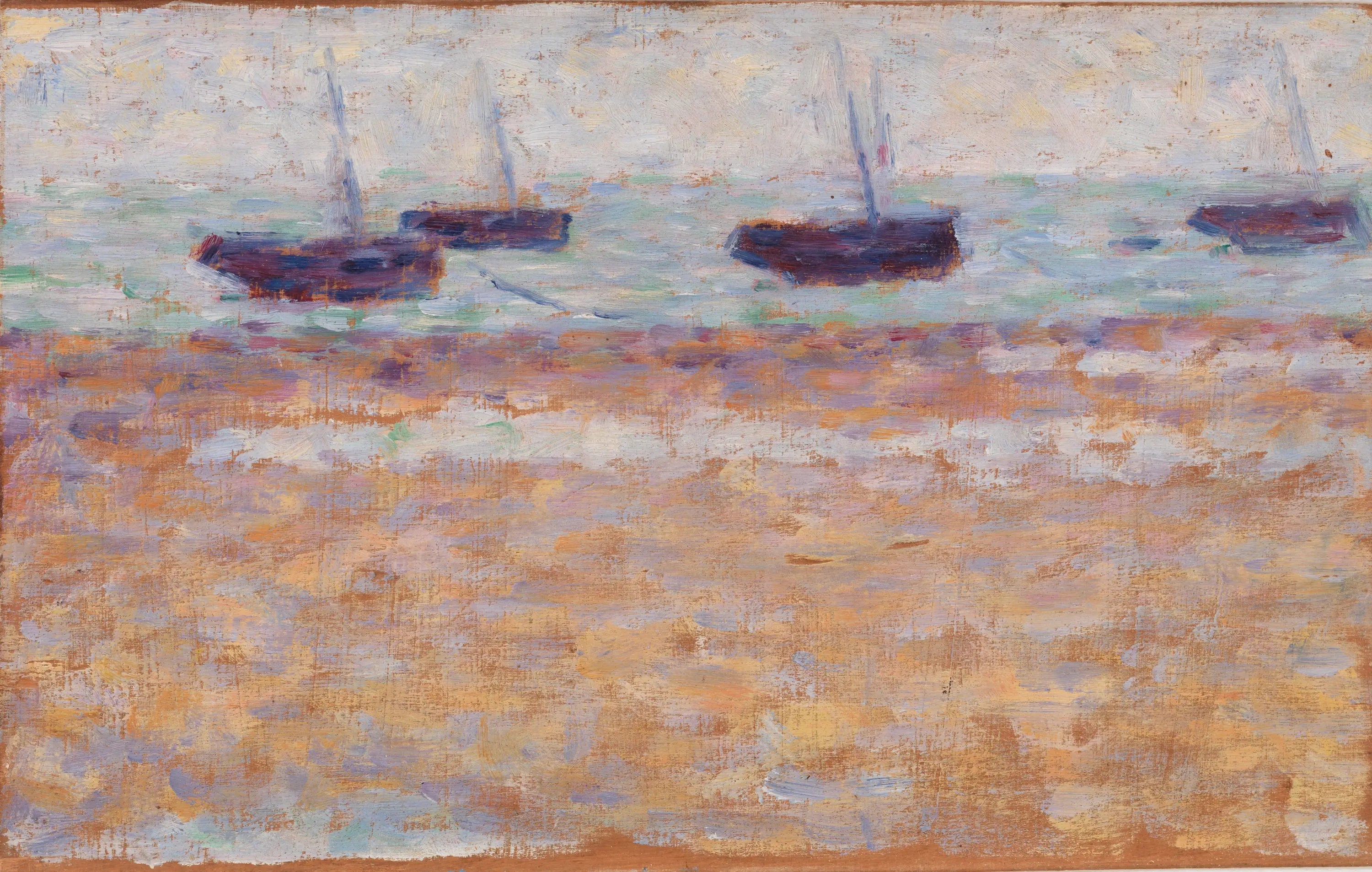 Reproduction du tableau « Quatre bateaux à Grandcamp - Georges Seurat » par Alpha Reproduction en peinture à l’huile