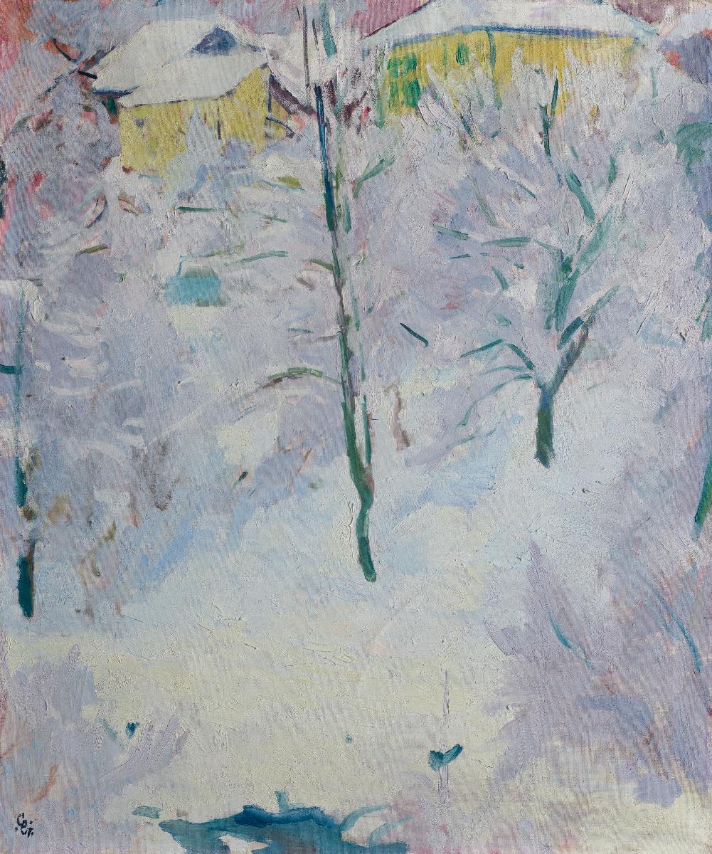 Arbres dans la neige, Giovanni Giacometti, 1921, Huile sur toile