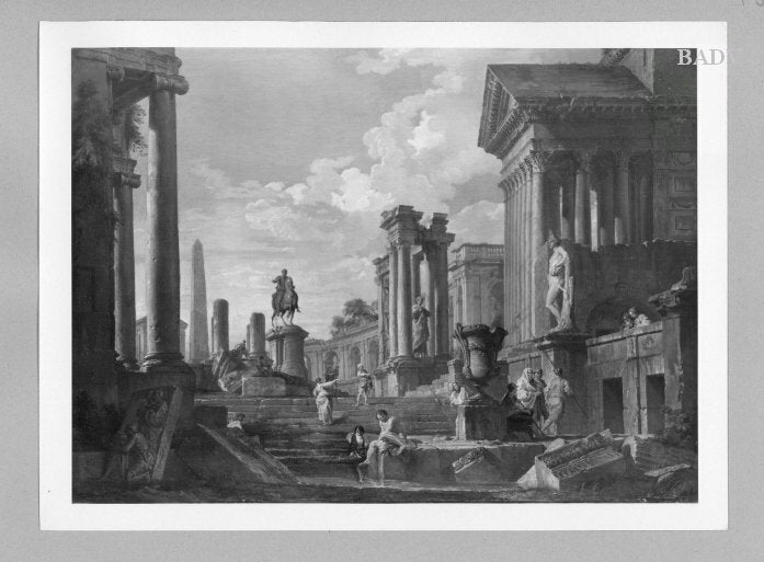 Ruines d'un temple (avec statue de Marc-Aurèle) - Giovanni Paolo Panini
