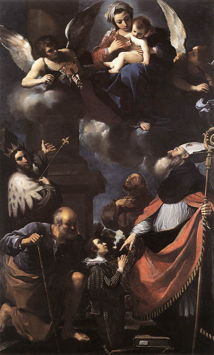 Giuseppe Gaetano Righetti[?] presented to the Virgin by four saints - Guercino